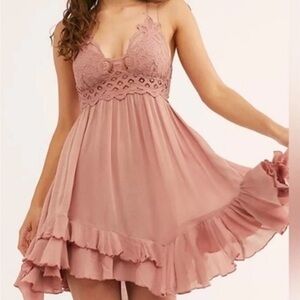 Free people Lace Bodice Ruffled Slip Dress - Dusty Rose